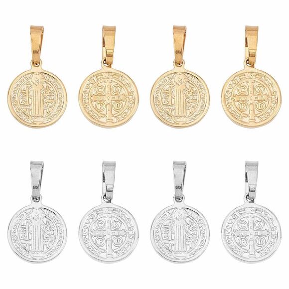 Unicraftale 8Pcs 2 Colors Flat Round With Saint Benedict Medal Charms 304 Stain - Picture 1 of 5